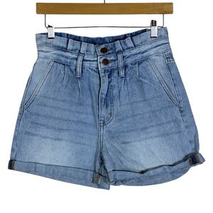 Urban Daizy Paperbag Waist Solid Denim Shorts Light Blue Summer Pleated Size M